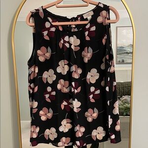 LOFT Black and Pink Floral Blouse